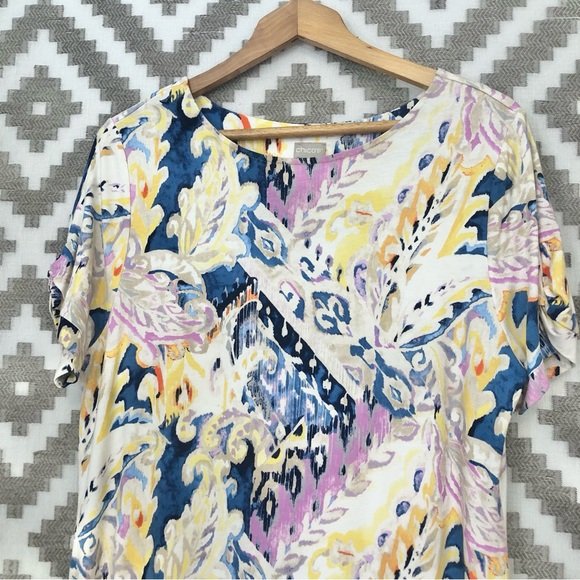 Chico’s Paisley Patterned Short Sleeve Jersey Knit T Shirt Dress - Picture 2 of 6